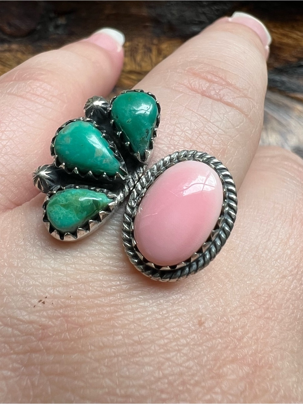 Sterling Kingman Turquoise Queen Conch Floating Ring Size 9 Southwestern